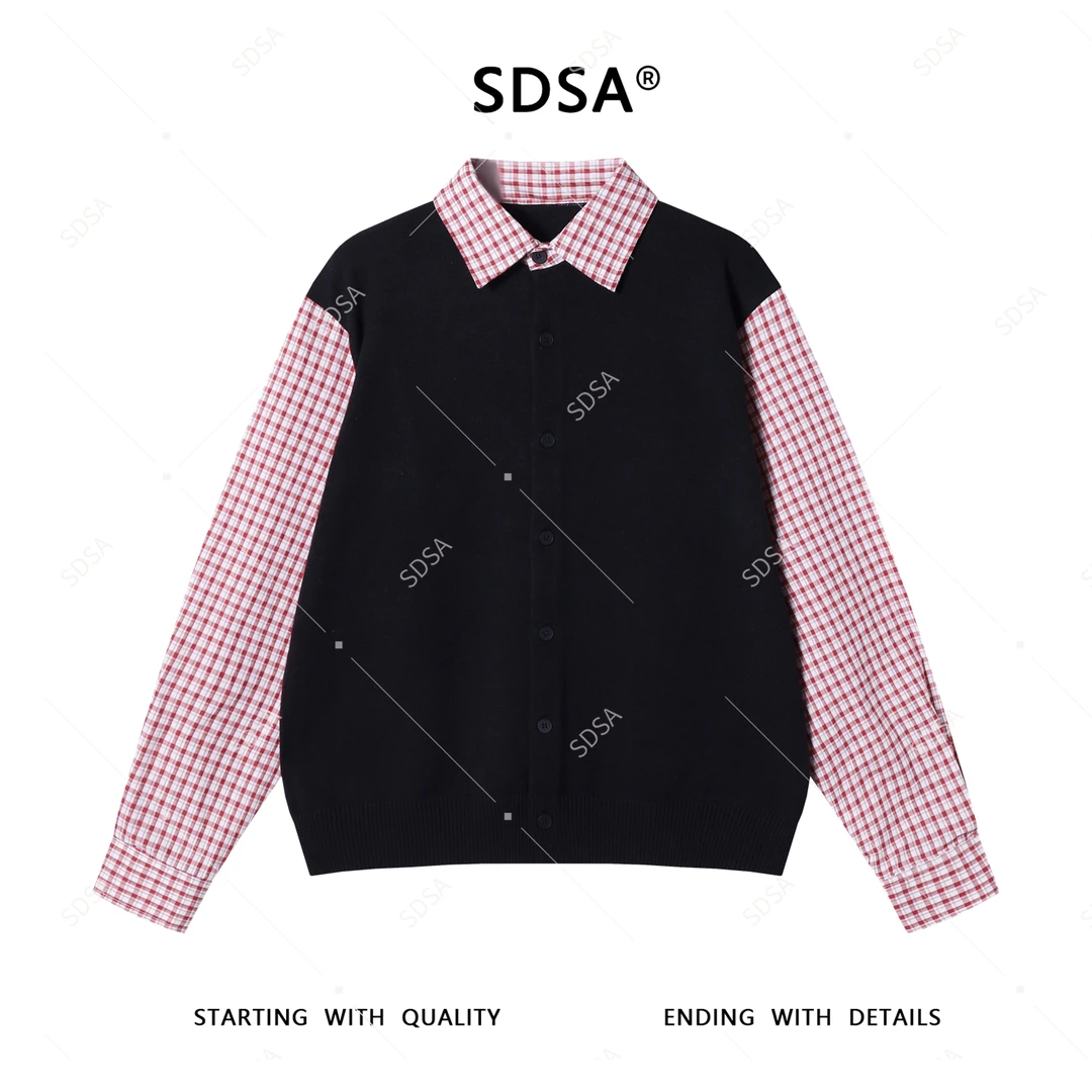 SDSA男士2025新款轻奢痞帅男装撞色拼接翻领纽扣开衫针织毛衣百搭