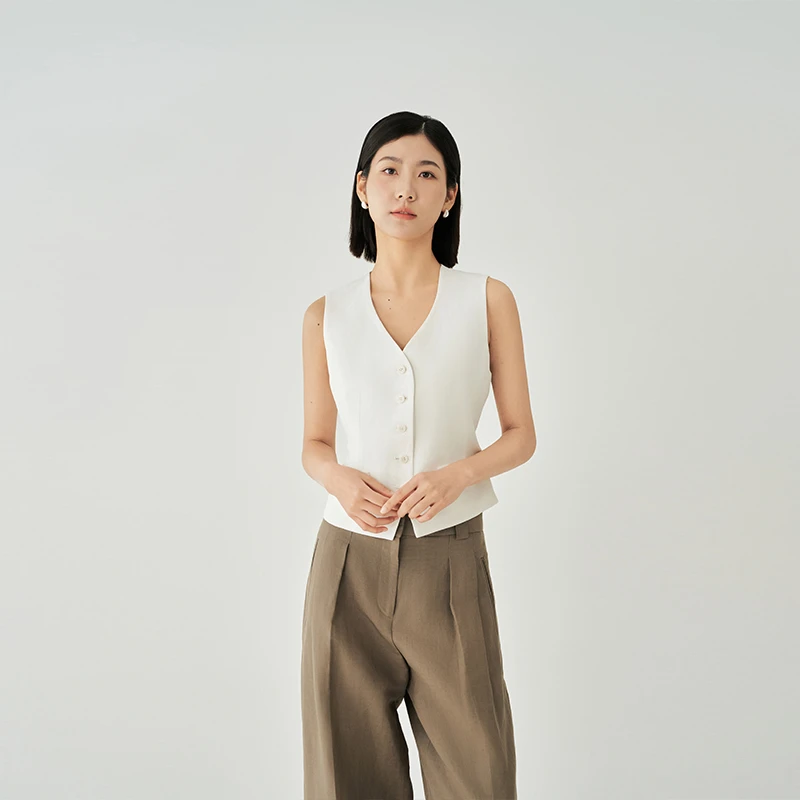 麻纪元25春夏桑蚕丝亚麻极简修身西装马甲 M33