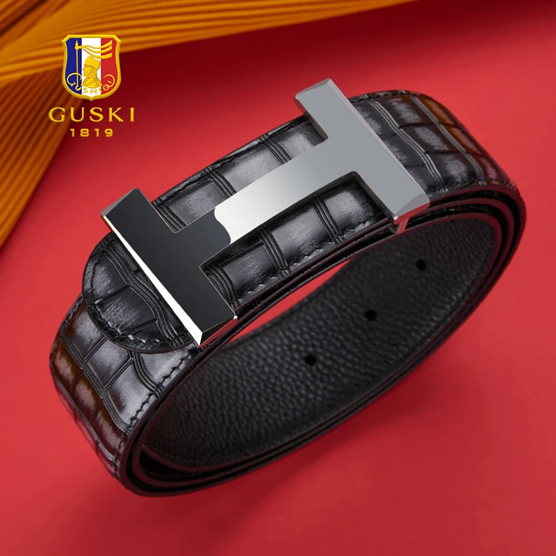 【生日礼物】古士旗休闲鳄鱼纹皮带真皮男款腰带生日送男友爸爸实用