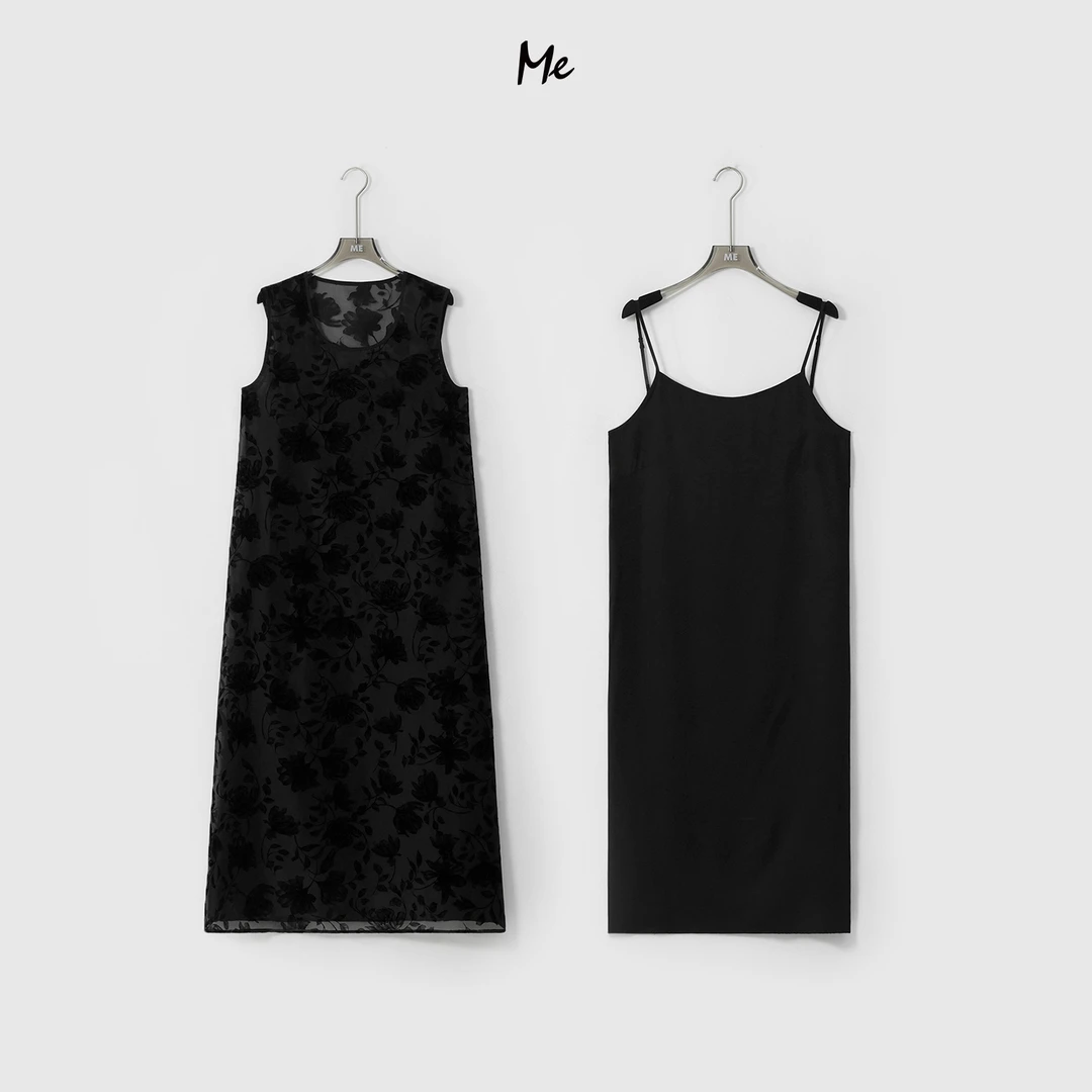 ME【铜氨丝黑梨花裙 (含吊带)】 飘逸透气显瘦时尚连衣裙MESS6732