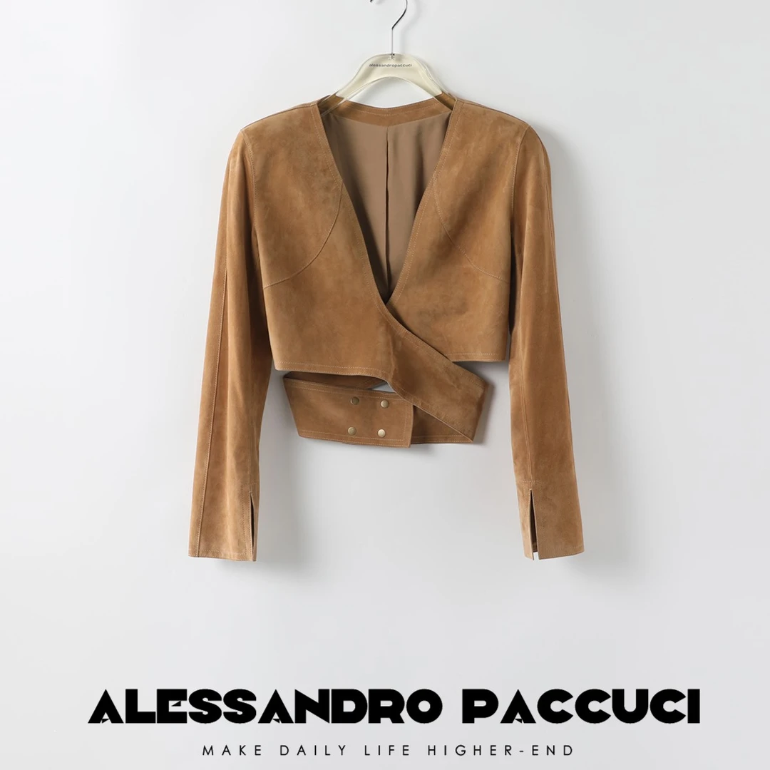 AP洛哥21666 X反绒羊皮 大耗料设计感短款皮衣