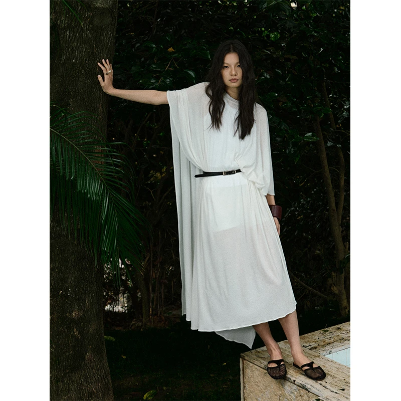Ayuko｜Cape/skirt氛围穿搭80支长绒棉極简多穿法斗篷式罩衫裙0279