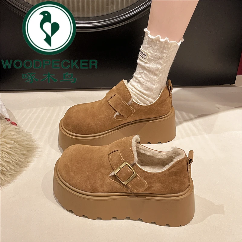 啄木鸟松糕厚底增高加绒勃肯鞋女2025冬季新款复古乐福博肯棉鞋女