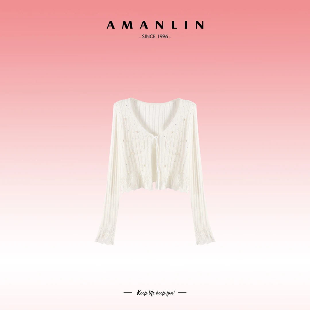 AMANLIN/阿谩琳欧若风春夏薄款时尚修身针织开衫长袖上衣F596029