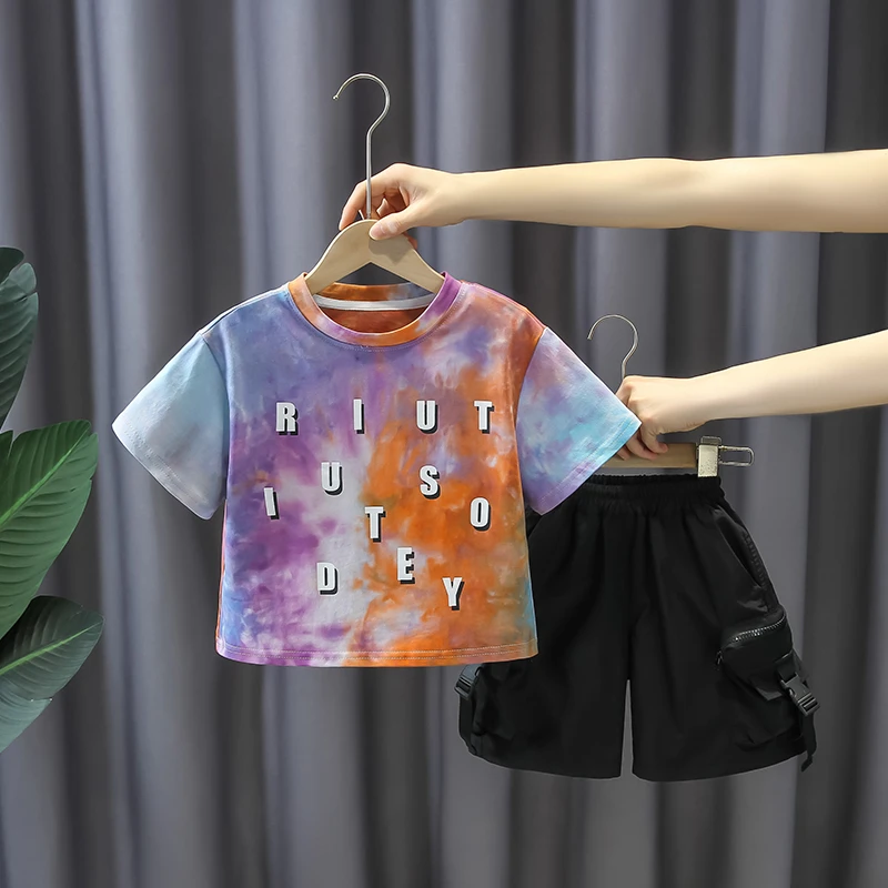 男童夏装套装帅气扎染短袖裤子两件套儿童帅气夏季薄款工装风童装