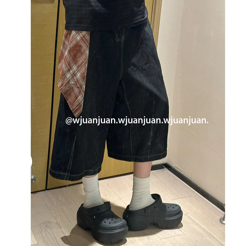 『WJUANJUAN』美式夏季宽松牛仔七分裤男女百搭直筒潮流休闲短裤