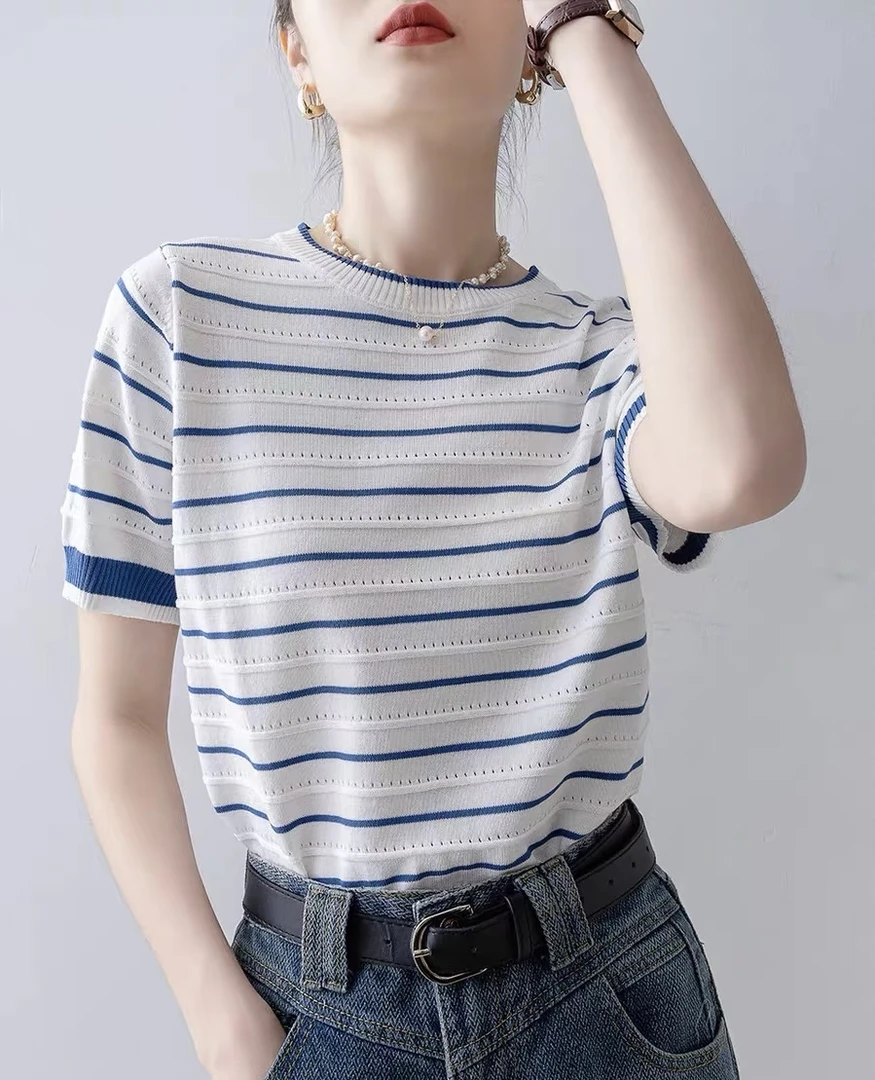 (F10-F99)欧美风针织小众百搭薄款常规款休闲短袖时尚夏季女装