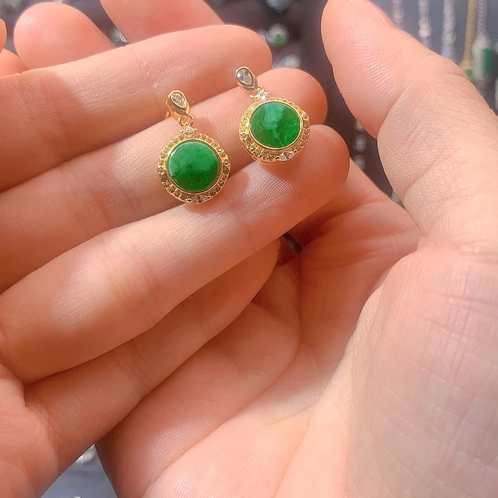 翡翠戒指银S925镶嵌耳钉