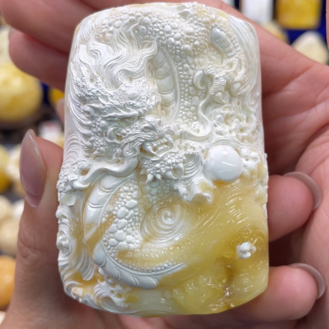 蜜蜡裸石未镶嵌琥珀蜜蜡雕刻龙牌