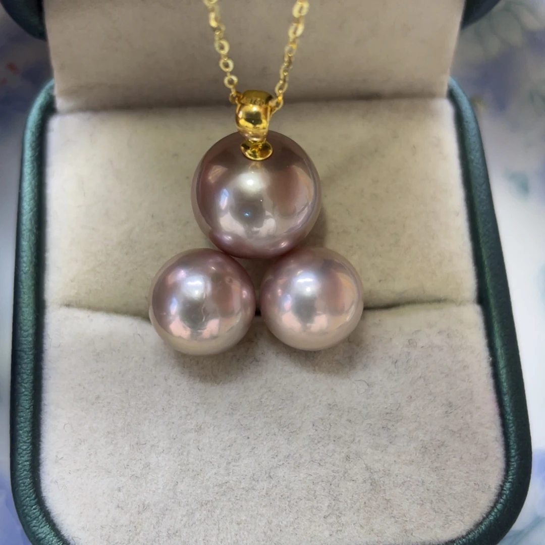 银S925镶嵌套装淡水珍珠吊坠12-13  耳钉10-11