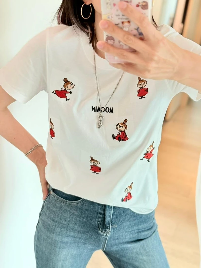 A. D. Khal 纸袋家 姆明系列180g经典爽滑棉前幅刺绣T恤A0573