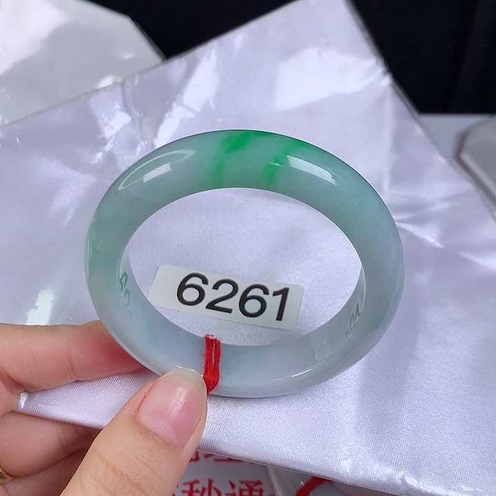 翡翠未镶嵌手镯50圈 细糯化金丝绿花