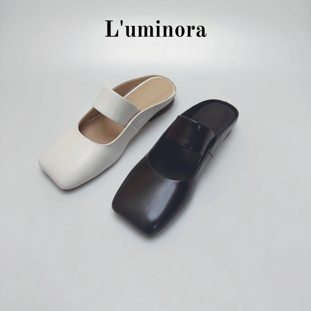 [L‘uminora]那不勒斯独特工艺时尚百搭方头法式油蜡感胎牛凉鞋