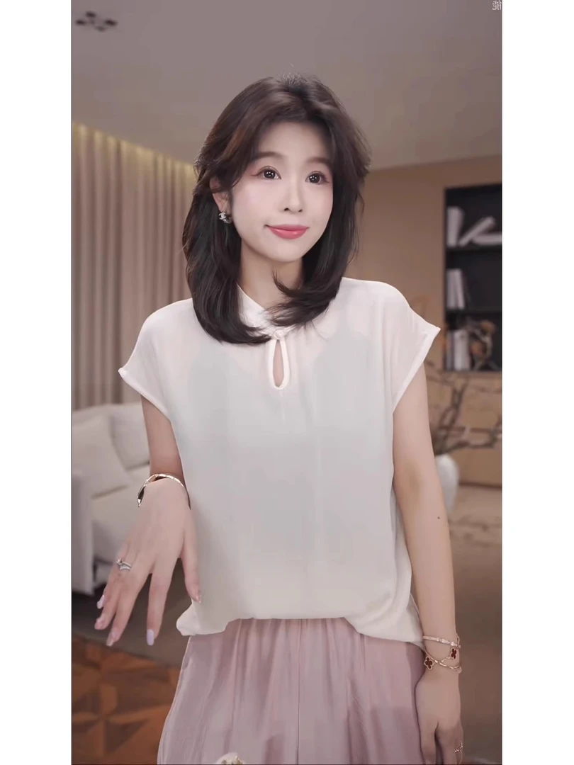 广州琴姐【晚香玉笺】真丝丝绒设计感轻国风盘扣无袖上衣女夏季168