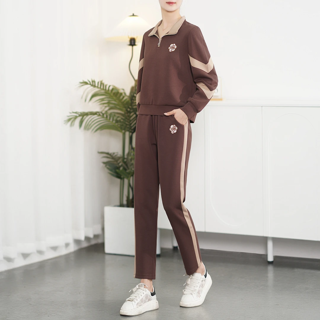 【春季新款】韩版翻领拼接撞色休闲气质时尚套装BQ4441衣长55裤长93