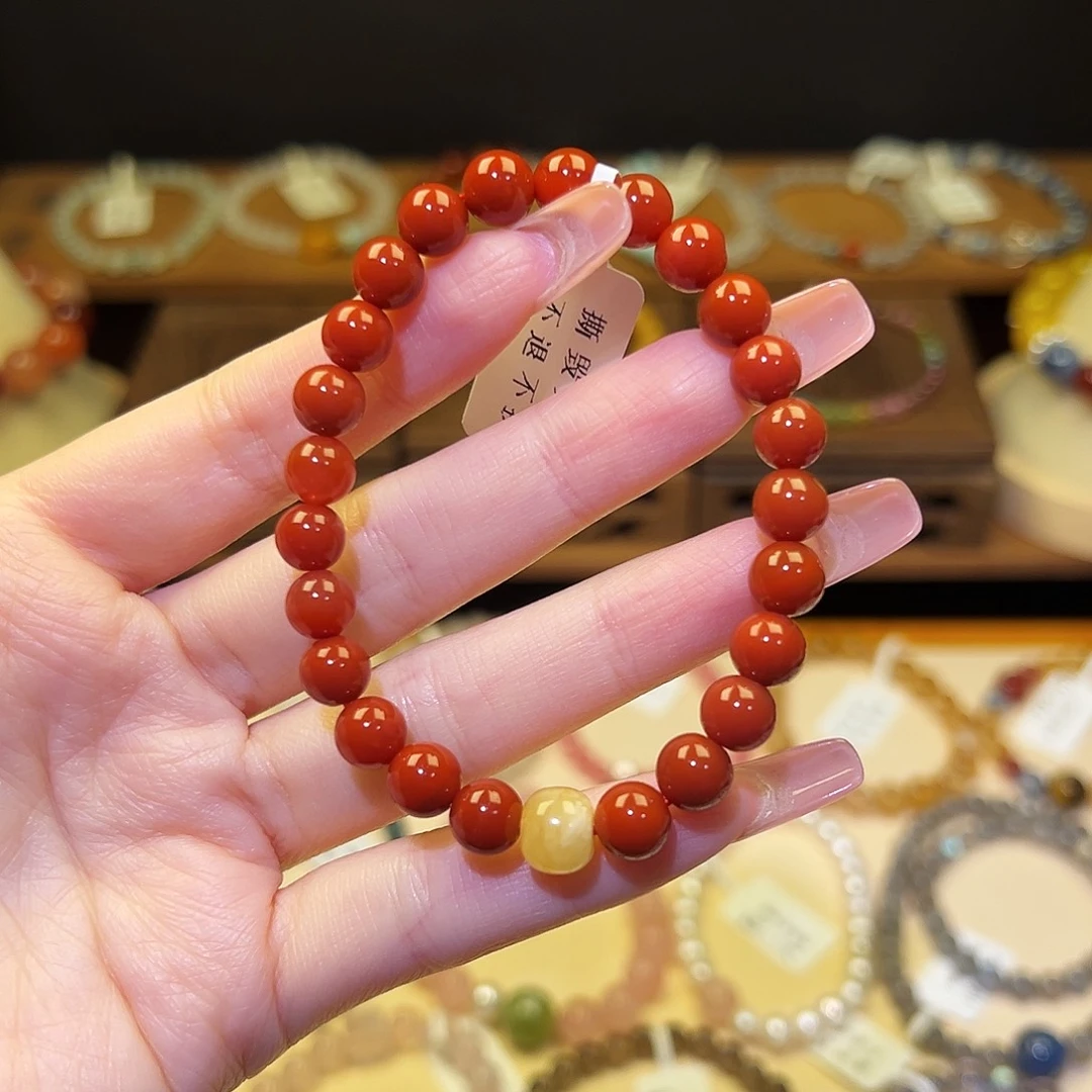 手串水晶银S925镀金镶嵌南红2022