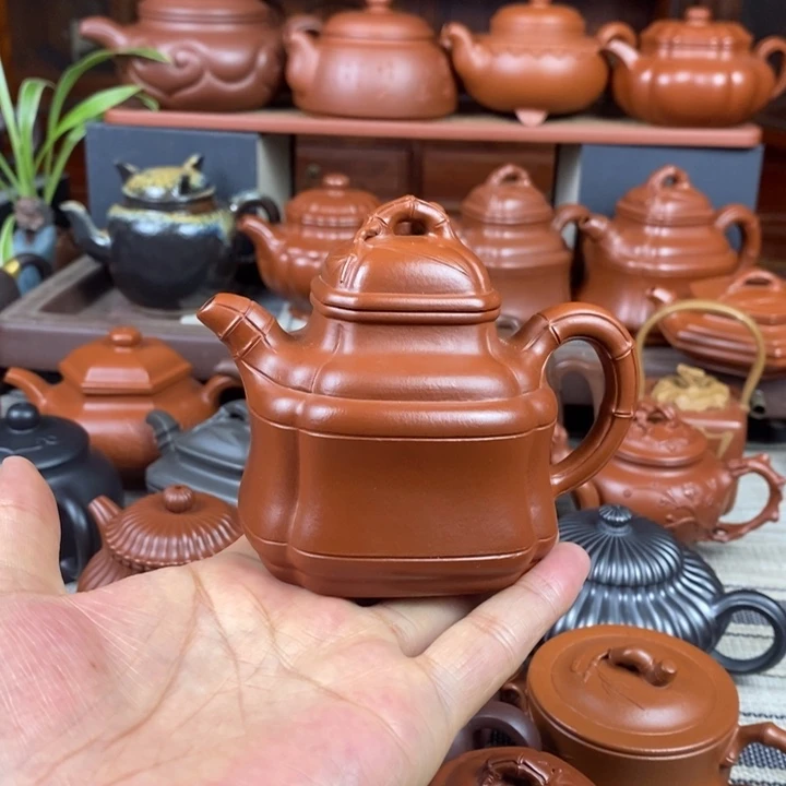 紫砂茶壶四方竹鼎150-200-260-350cc原矿赵庄朱泥特价