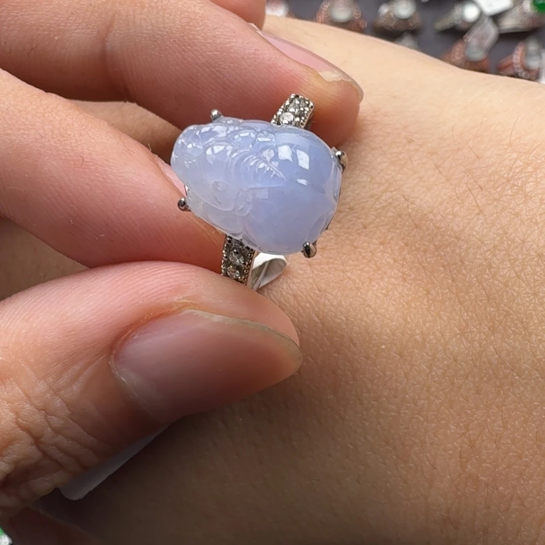 翡翠银S925镶嵌戒指天然缅甸翡翠A货