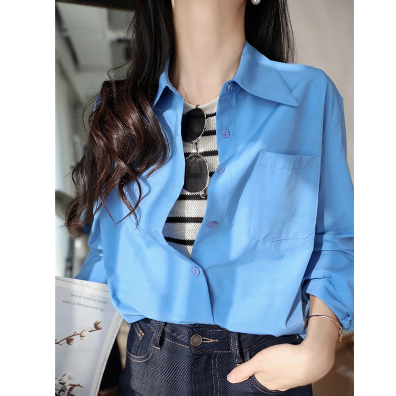 不易皱！轻薄有型空气感衬衫女春夏法式通勤宽松翻领长袖衬衣纯色