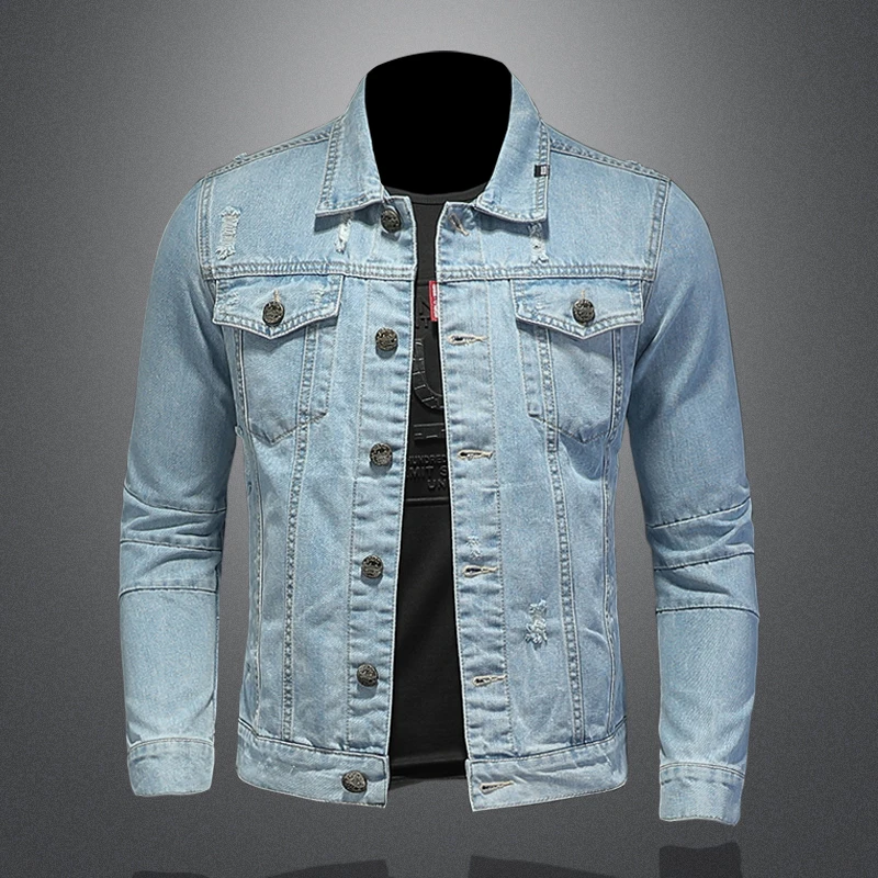 Mandsibil曼德西比利牛仔外套男士春季休闲个性刺绣修身简约夹克