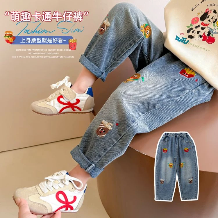 女童春秋款牛仔裤2025新款儿童刺绣女宝宝春季裤子休闲裤百搭洋气