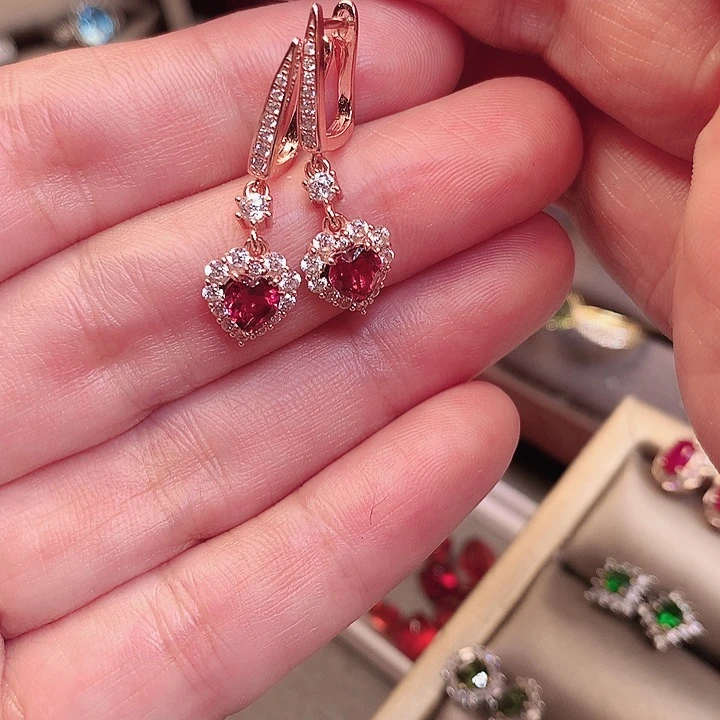 石榴石耳饰银S925镶嵌