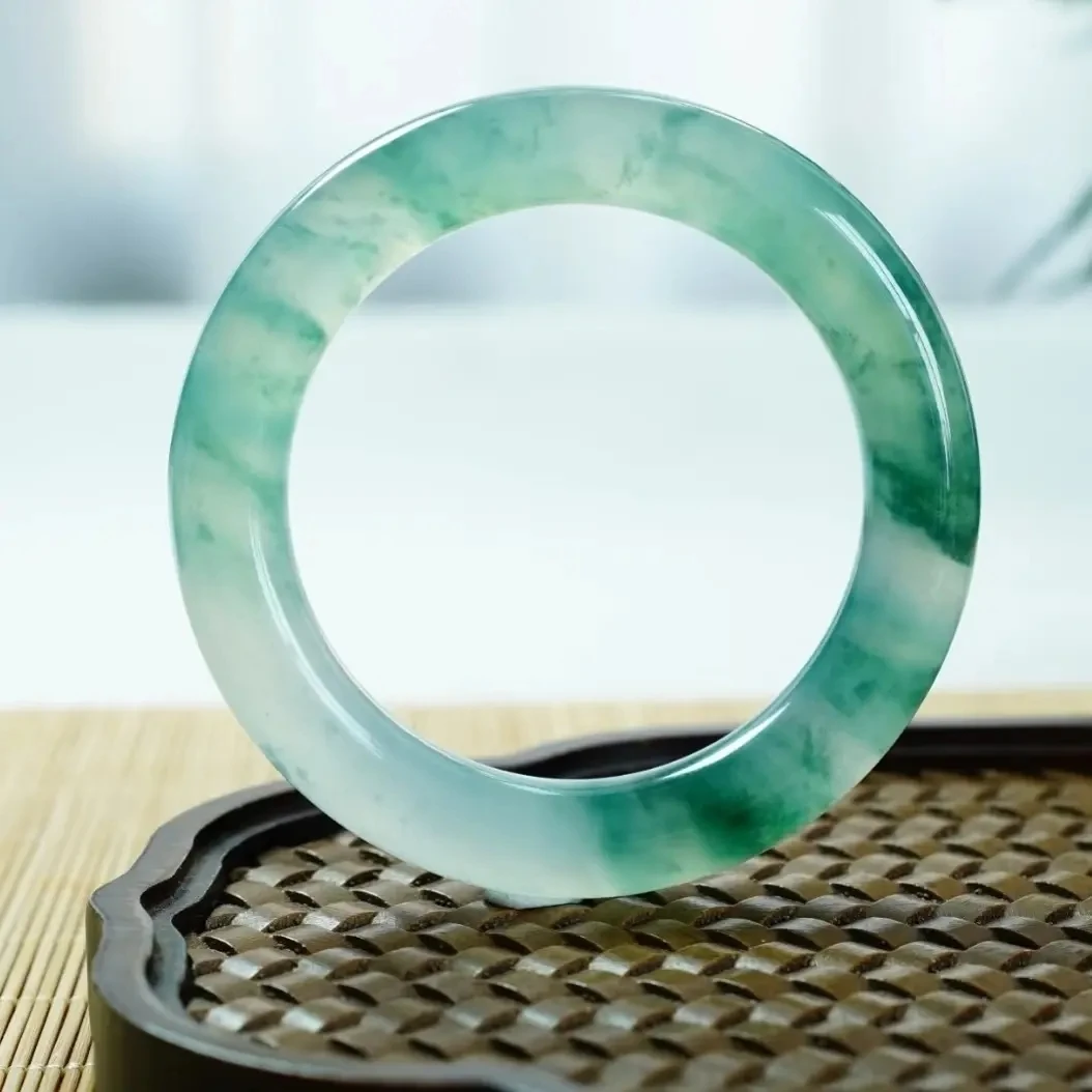 高冰漂蓝花手镯翡翠A货