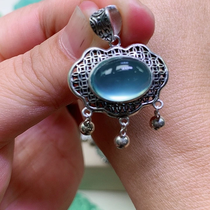蛇纹石玉吊坠银S925镶嵌希*