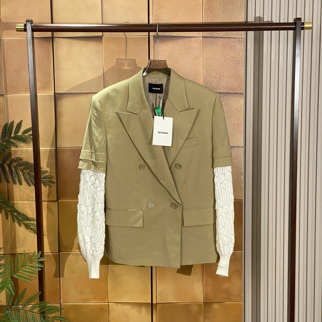 全新未使用  We11done 卡其色针织袖拼接西装外套/XS码/26537