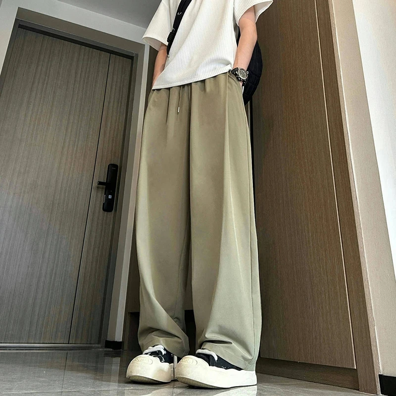 殿若褶皱弯刀冰丝裤男款轻薄速干防晒裤子宽松阔腿美式直筒凉凉裤