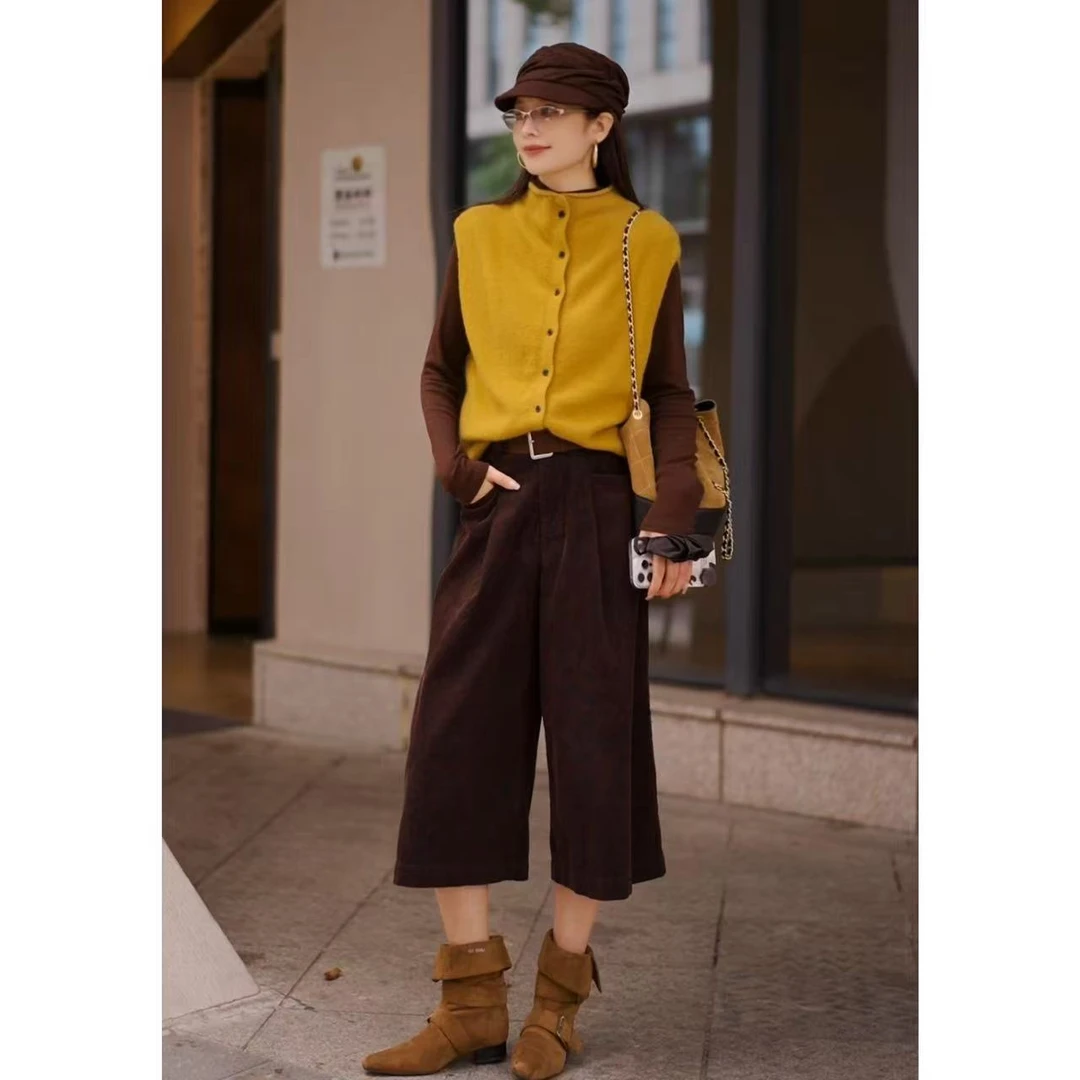 【南风意】秋季琥珀琉璃慵懒风纯色百搭马甲+针织打底两件套TZ1131