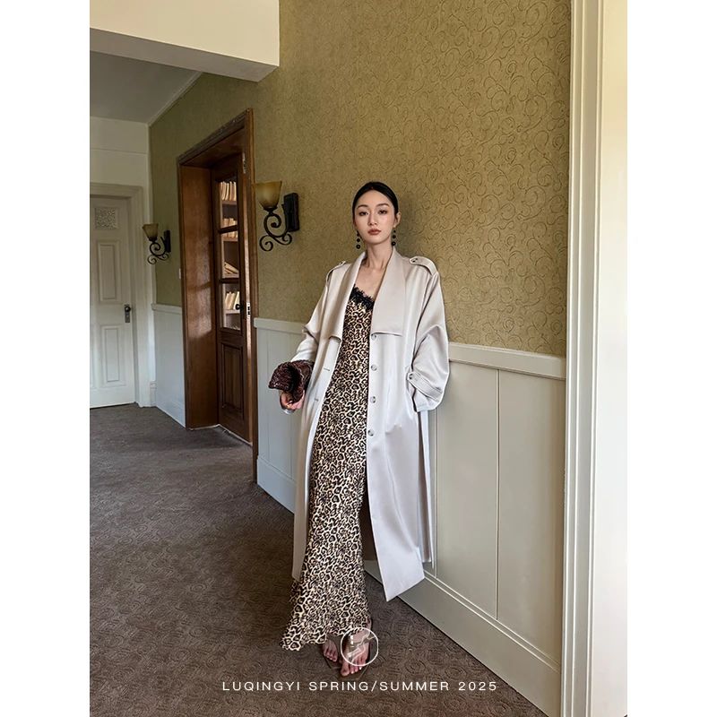 鹭青一原创【清宵】高级系带风衣女春经典翻领休闲外套L25F7393B