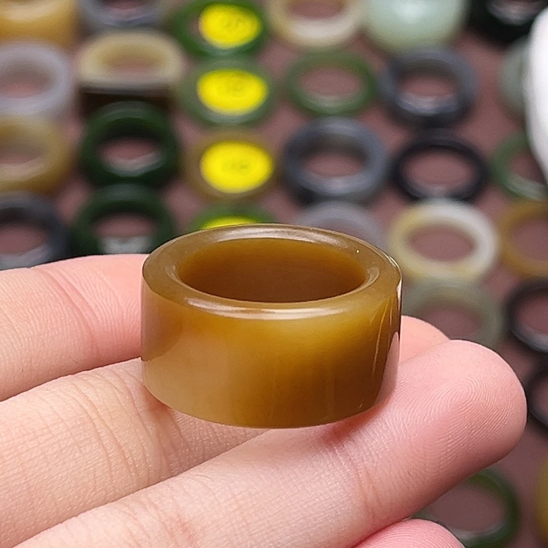 和田玉未镶嵌戒指18.4红糖