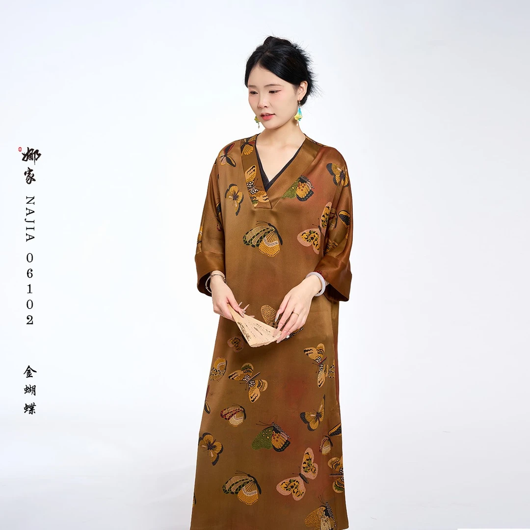 娜家·国风【蝶恋江南】V领长袍 NJZ（06102）