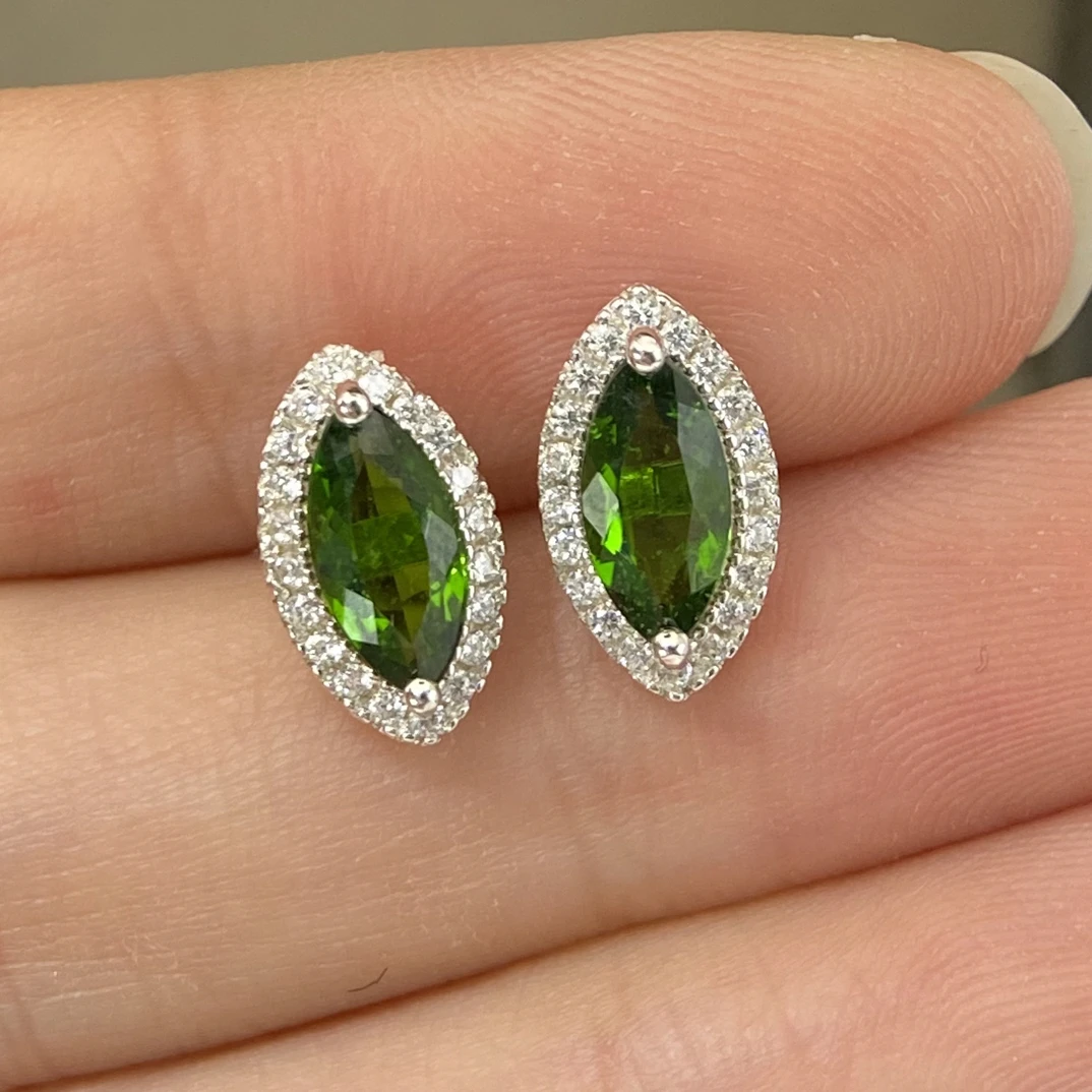 马眼天然透辉石耳钉s925银绿色耳饰轻奢创意设计精致时尚百搭Y2