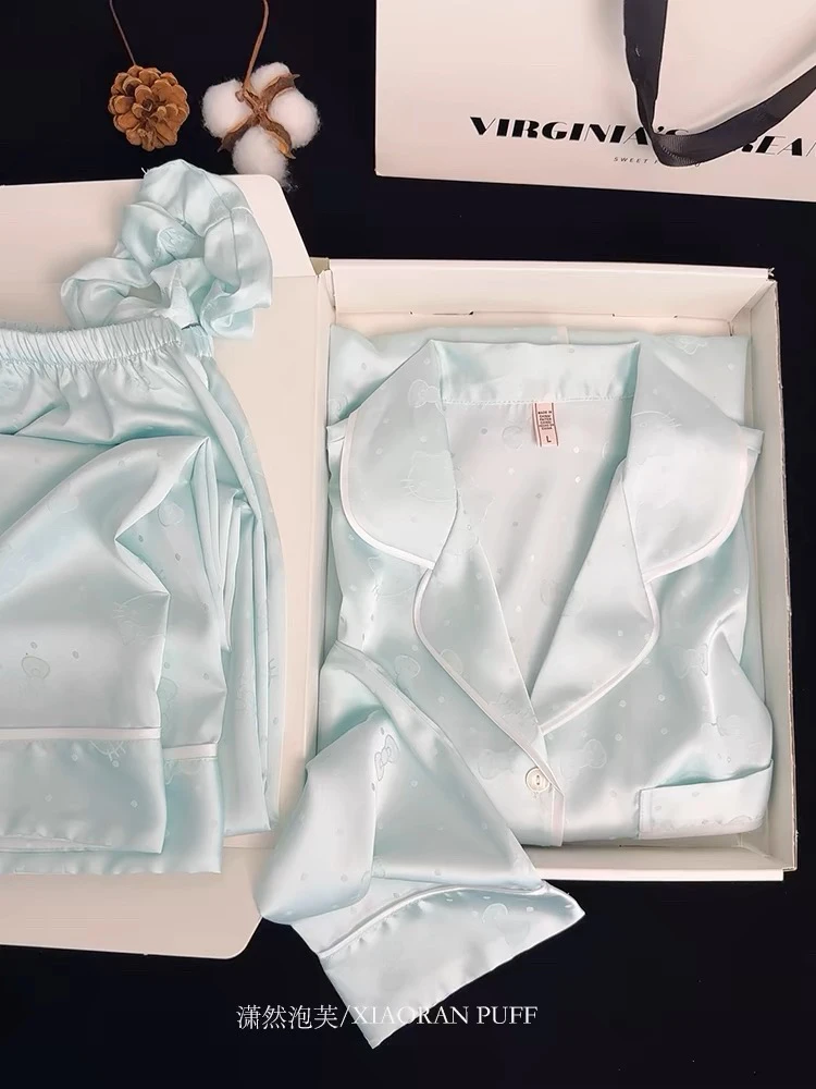 【薄荷kt】春秋款水光缎蕾丝套装仙女纯欲公主风睡衣家居服女