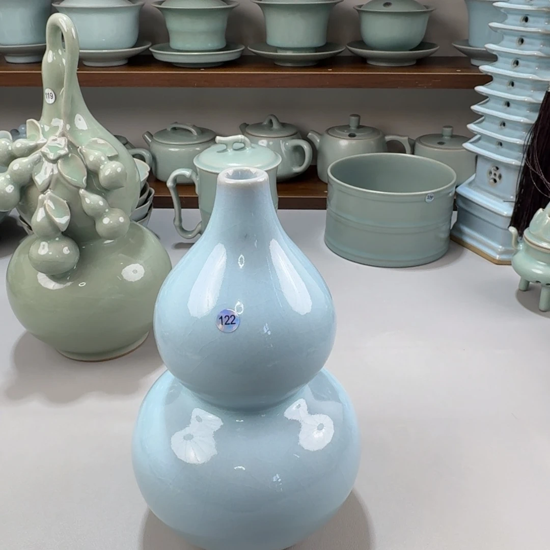 瓷摆件二级汝窑天青葫芦瓶中号编号122