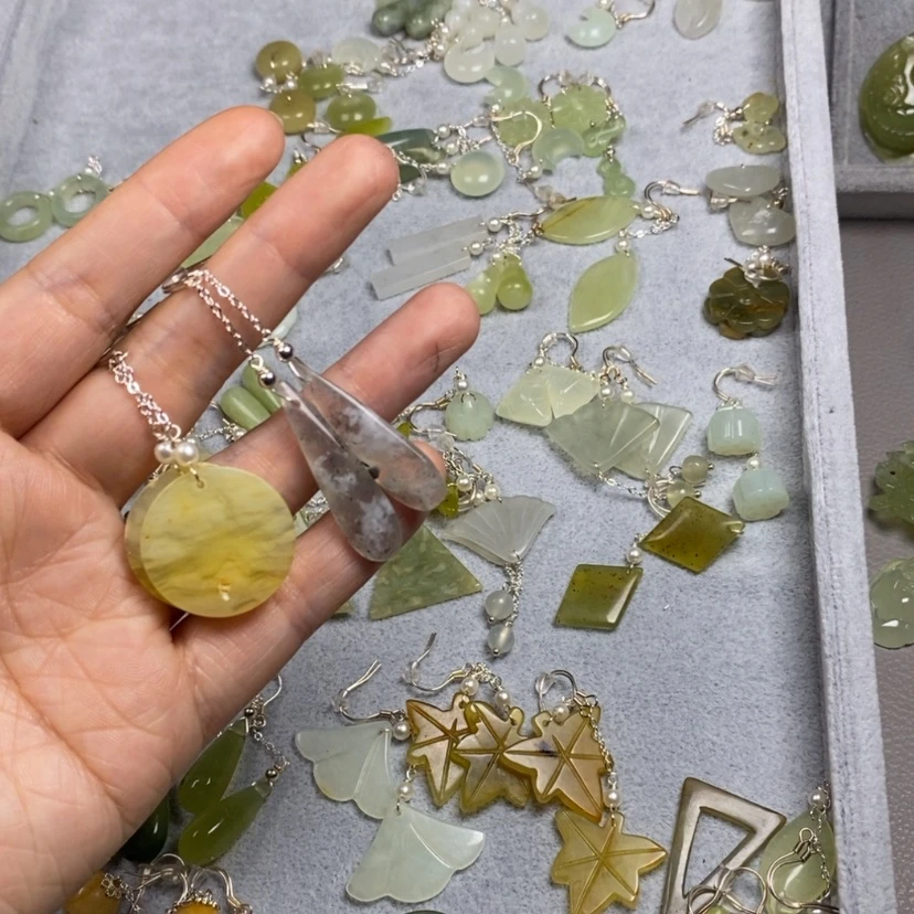 【闪购商品】蛇纹石玉未镶嵌挂件耳饰耳环项链大*