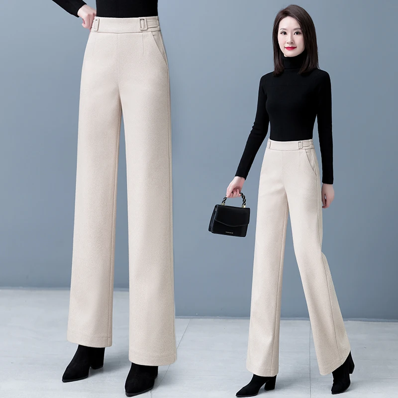 高腰窄版阔腿裤2025秋冬加绒加厚新款女裤宽松显瘦时尚休闲直筒裤