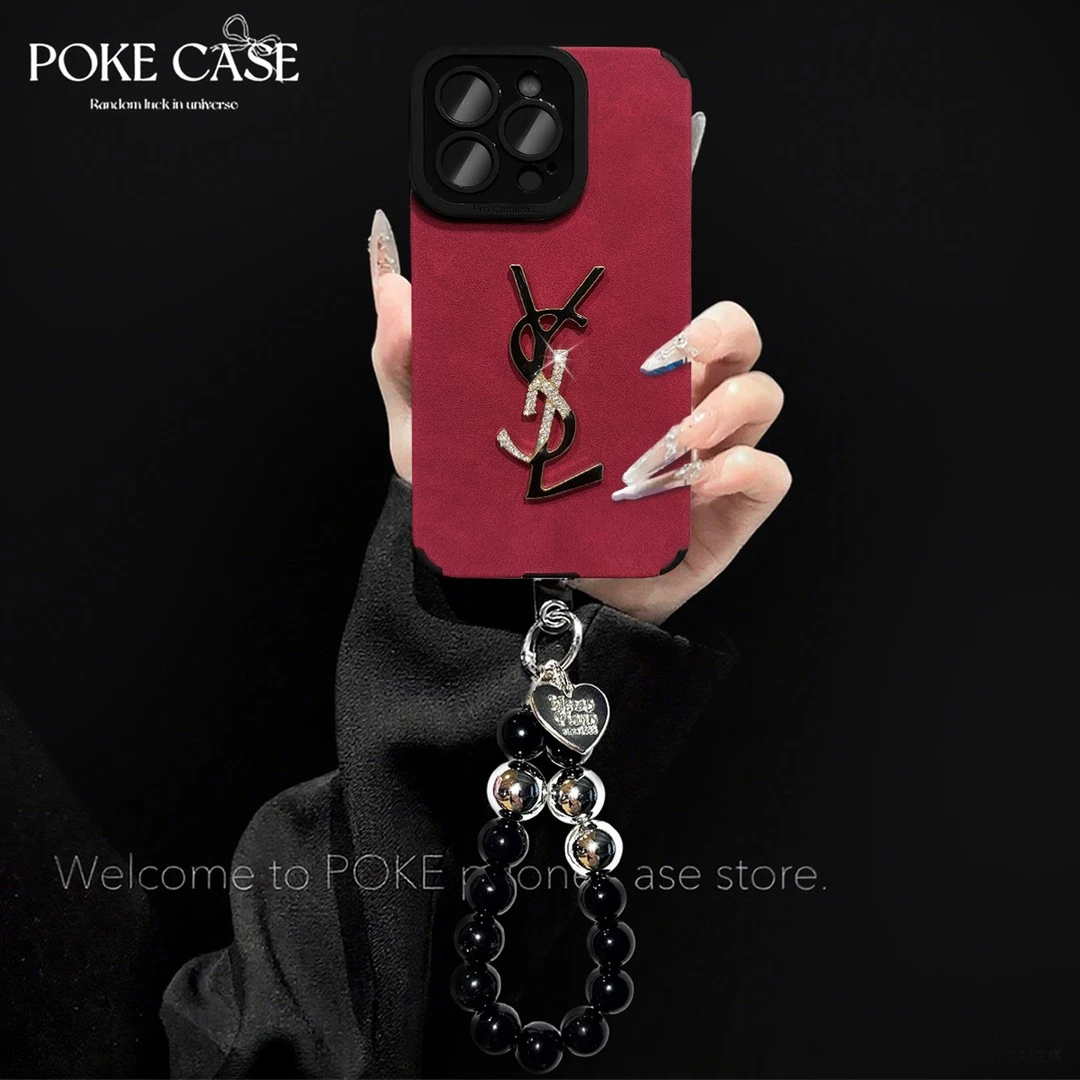 轻奢瞳眼红翻毛皮适用于苹果17金属标华为vivo小米oppo手链手机壳