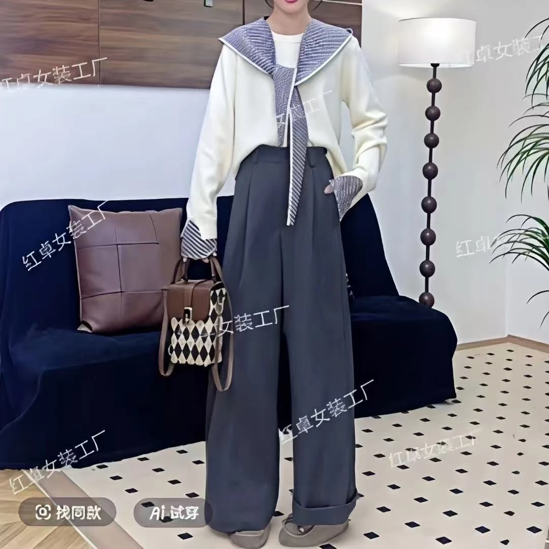 【现货+运费险】100钛金棉2025秋季立体裁剪高腰显瘦抗皱长裤阔腿裤