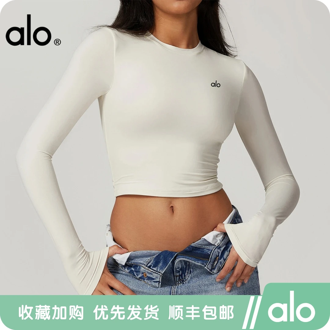 alo yoga长袖T恤女短款夏季速干瑜伽服跑步运动健身紧身上衣新款