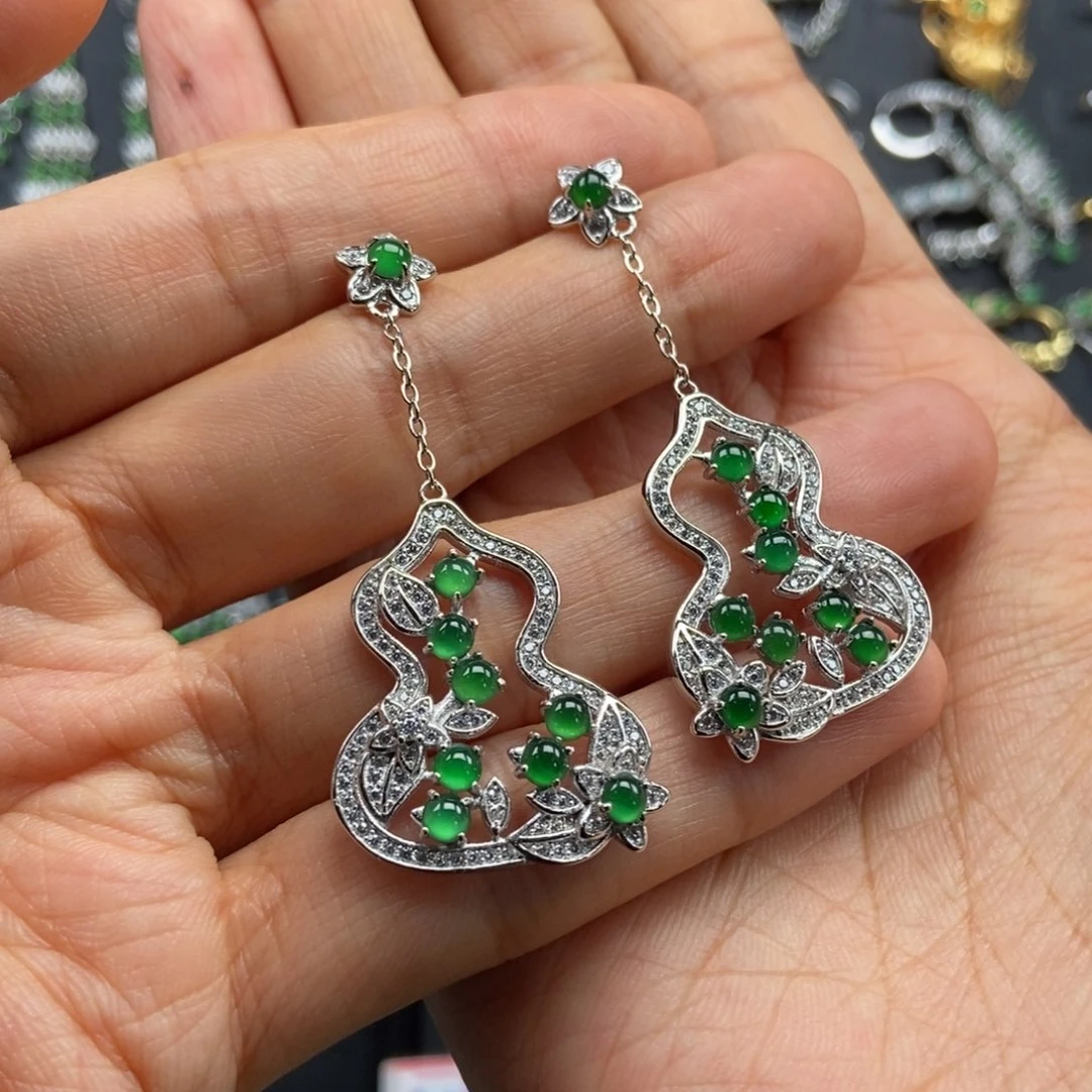 *****银S925镶嵌翡翠耳饰