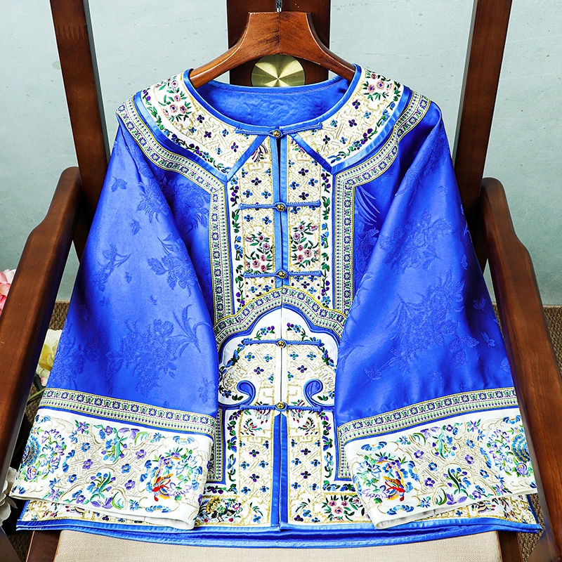 长袖圆领重工盘金刺绣常规款传统上衣