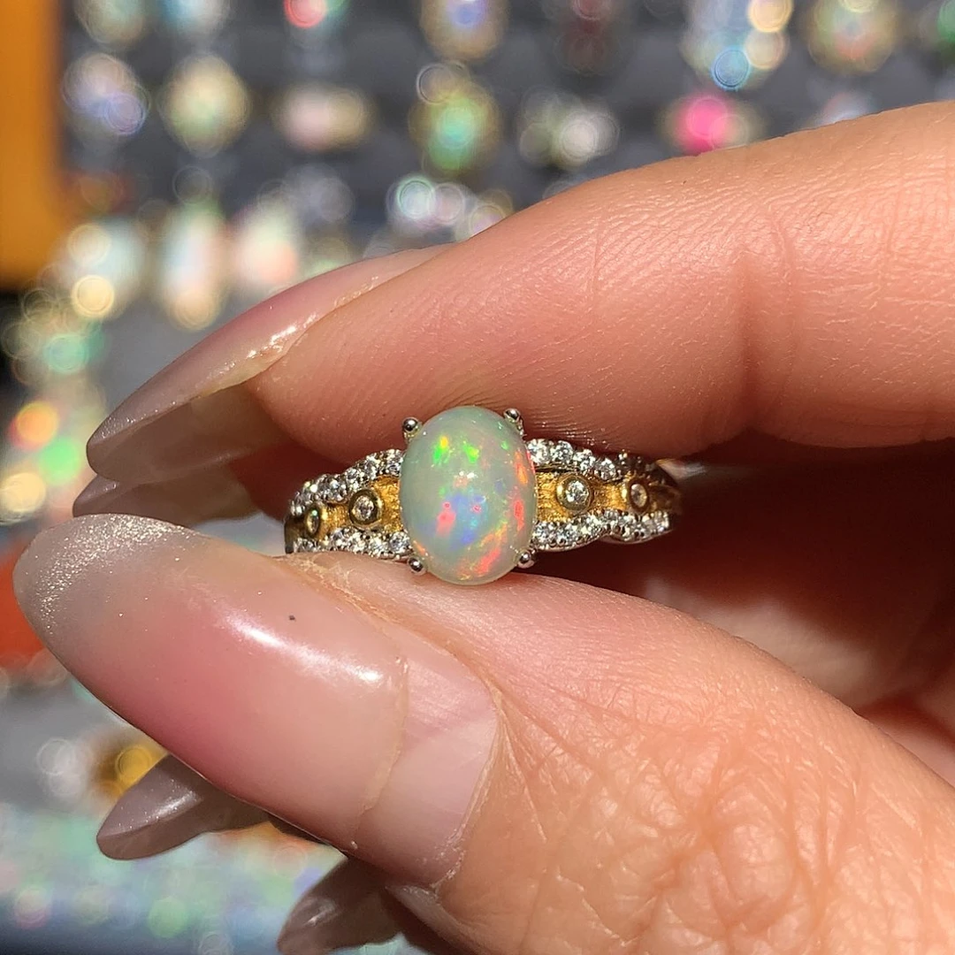 欧泊福利戒指银S925镶嵌