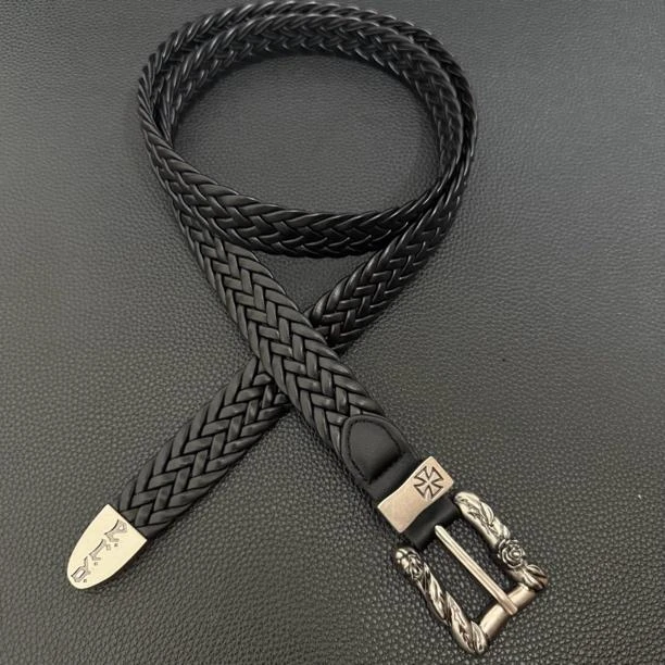 ERD复古做旧雕花手工编织朋克风皮带金属街头潮流朋克摇滚风腰带