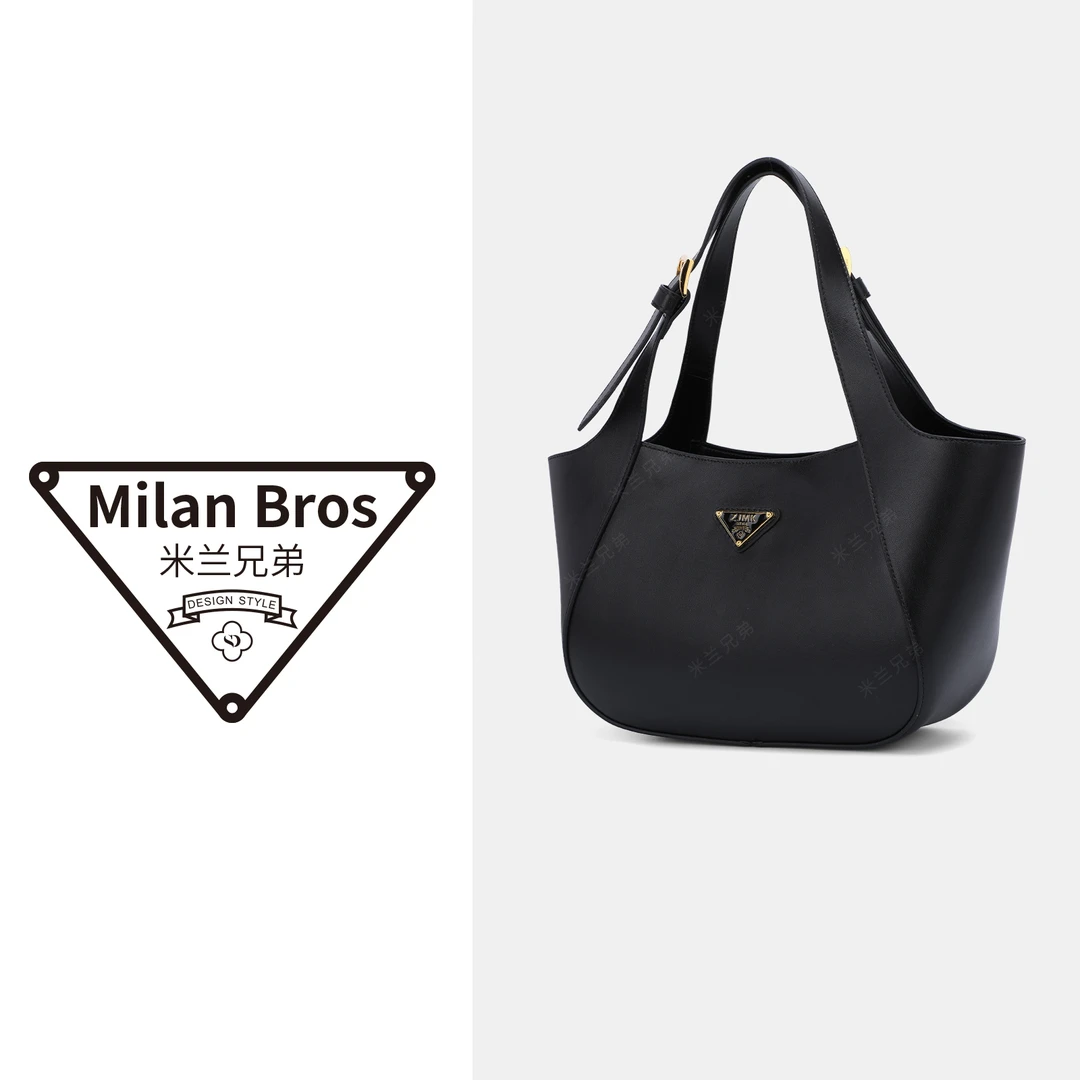 【米兰兄弟】头层牛皮三角标菜篮子黑色
