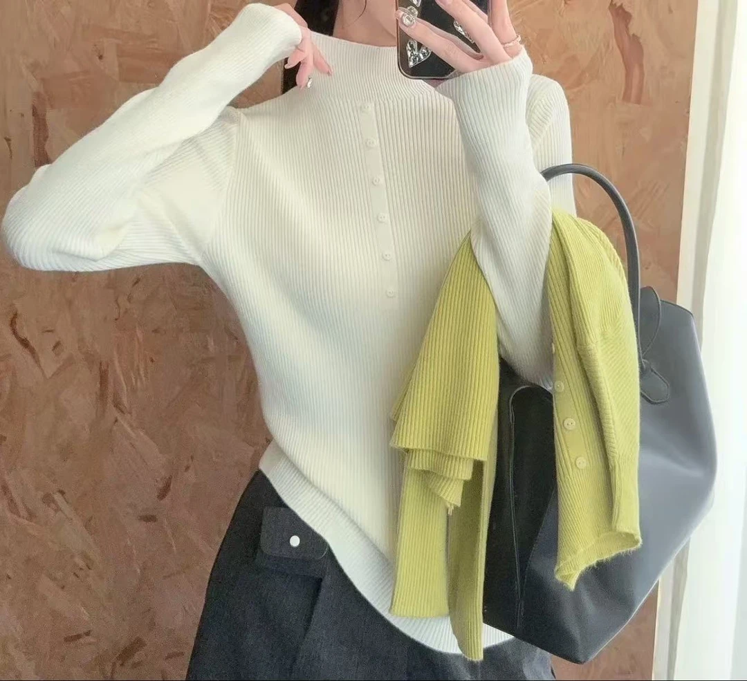 “晚意”2025秋季琥珀流光半高领针织打底衫cc1008