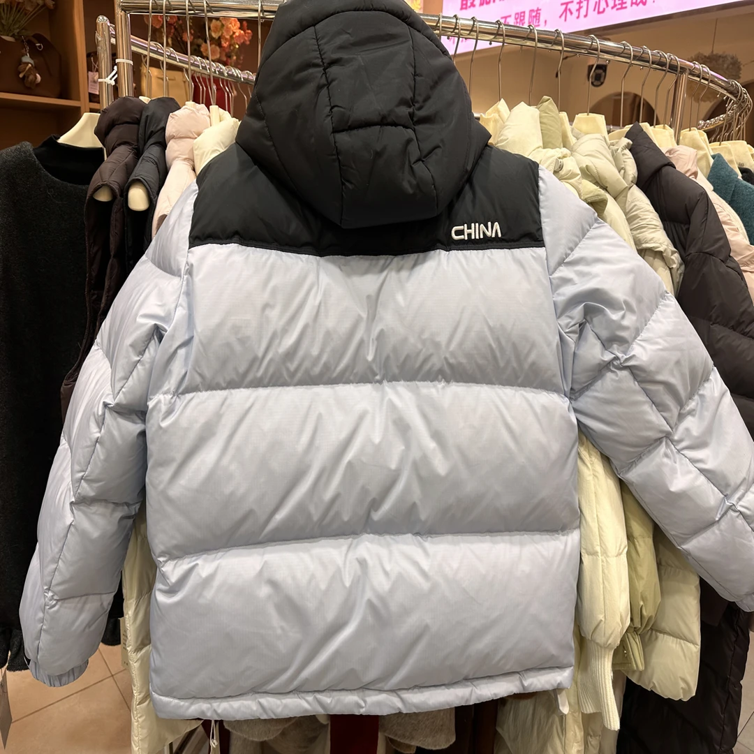 5012冬季加厚连帽拼色女士情侣外套