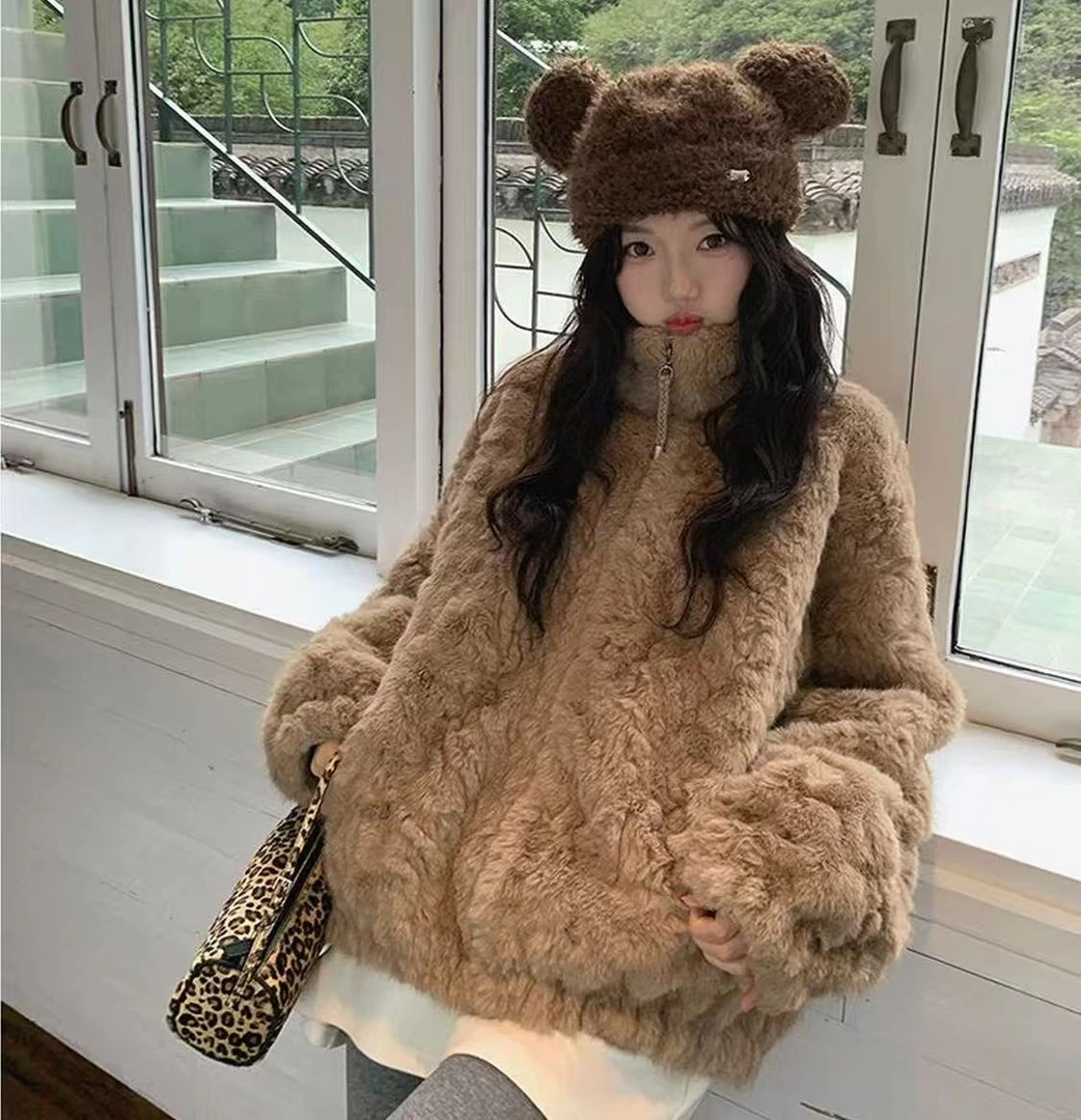 【新款+运费险】秋冬小湖羊仿皮毛一体毛毛外套立领环保高级加厚款